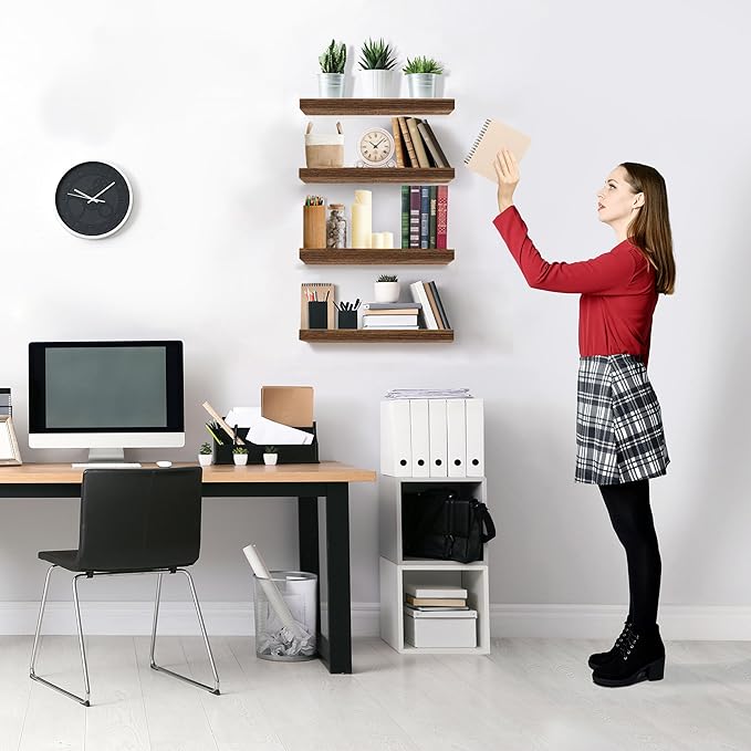 Sorbus Floating Shelves for Wall, Bathroom Shelves Wall Mounted for Kitchen, Bedroom, Living Room, Bathroom Storage, Over Toilet, Hanging Book Shelf for Ｗall Home Decor (Walnut, 4 Pack)