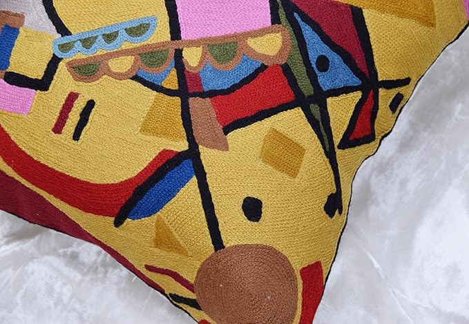 Kandinsky Modern Couch Pillow Cover - Yellow Gold | Abstract, Contemporary, Outdoor, Mid Century Chair Cushions | Handmade Wool Size 18x18