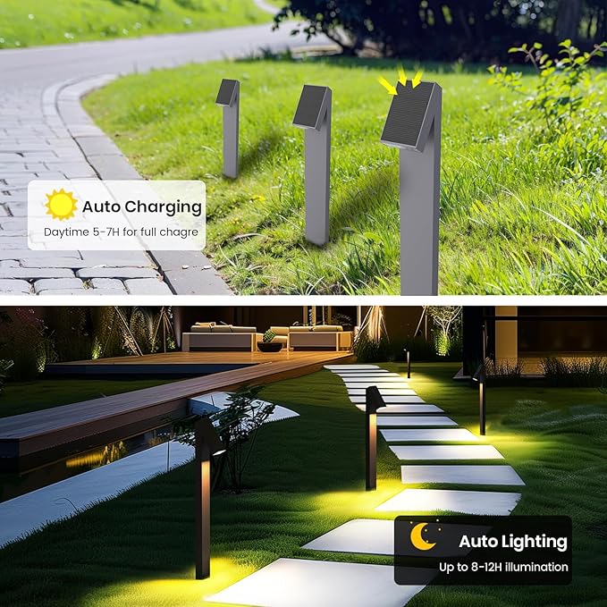 Solar Walkway Light, Dimmable Metal Solar Pathway Light Outdoor IP65 Waterproof, 3000K 500LM Solars Yard Lights for Yard Garden Patio Landscape Lawn