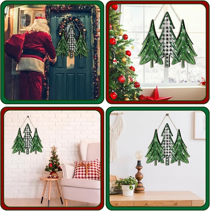 Boao Christmas Tree Wooden Decoration Welcome Door Sign Wooden Hanging Sign Winter Christmas Door Hanger Farmhouse Winter Xmas Home Wall Front Porch Decoration