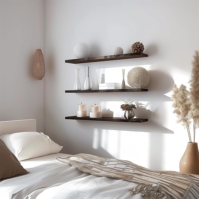 48 Inch Floating Shelves for Wall Rustic Brown Wood Wall Shelves for Bedroom Set of 4