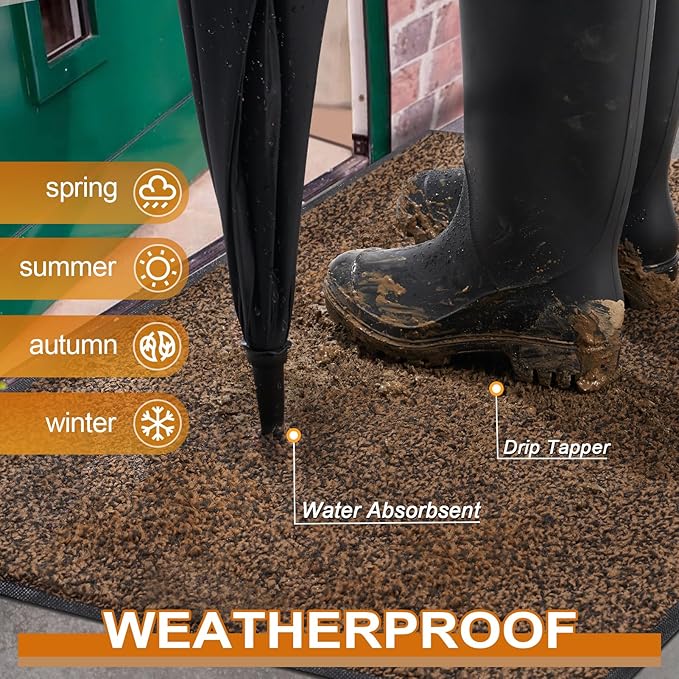 Mibao Front Door Mat, Dirt Trapper Welcome Mat for Outdoor Indoor, Non-Slip Waterproof Doormat, Durable Machine Washable Low Profile Entry Rug for Back Door Outside Patio Porch, 36" x 24", Brown