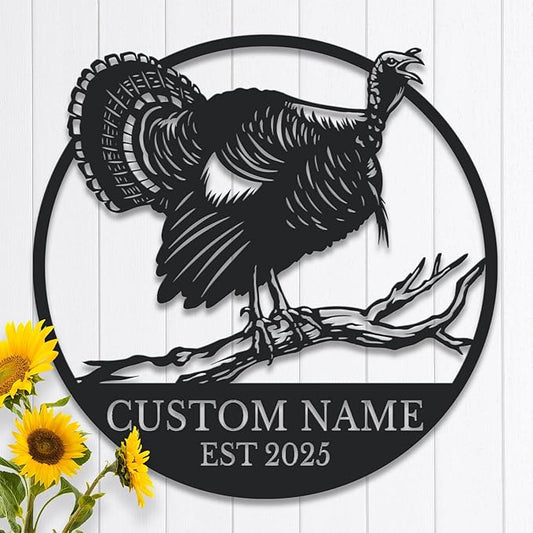 Personalized Turkey Metal Wall Art, Custom Hunting Cabin Sign, Wild Turkey Farmhouse Decor, Rustic Lodge Wall Hanging, Turkey Hunter Gift, Thanksgiving Home Decoration (Style-2)