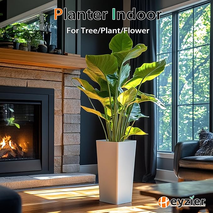 Tall Planters for Outdoor Plants, Large Resin Flower Pots for Garden, Front Porch, Patio, Indoor - Set of 2 (White, 32 inch - 2 Pack)