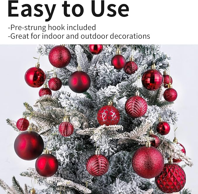 LANGXUN 36pcs Wine Red Christmas Tree Decorations Balls, Bolas De Navidad, 2025 Christmas Decor, Indoor Outdoor Shatterproof Christmas Ornaments, Xmars Party Wedding Suppiles