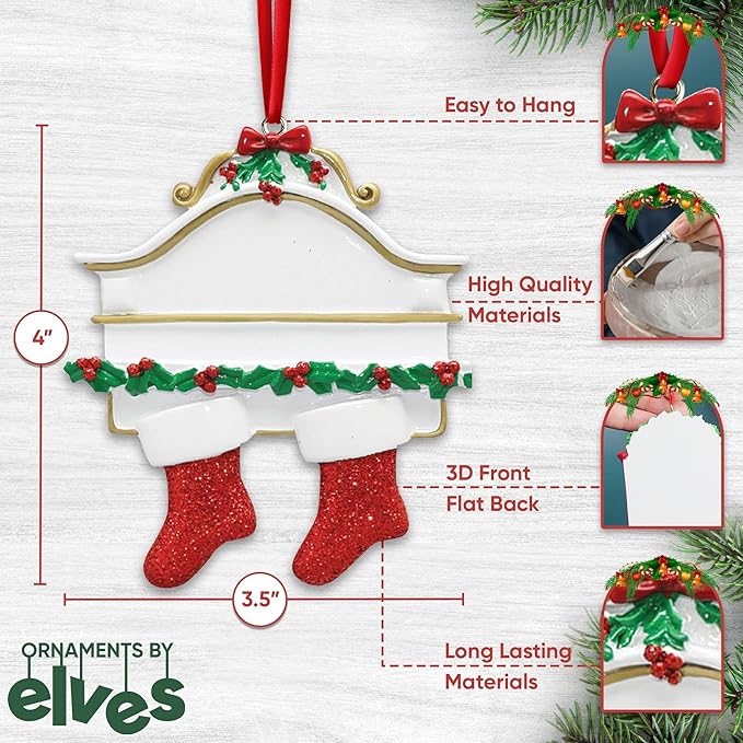 3D Personalized Our First Christmas Ornament 2025 Fireplace Couple Ornaments Mantle Couples Ornament 2025 Family of 2 Stockings Unique for a Couple Ornaments Couples Unique Gifts