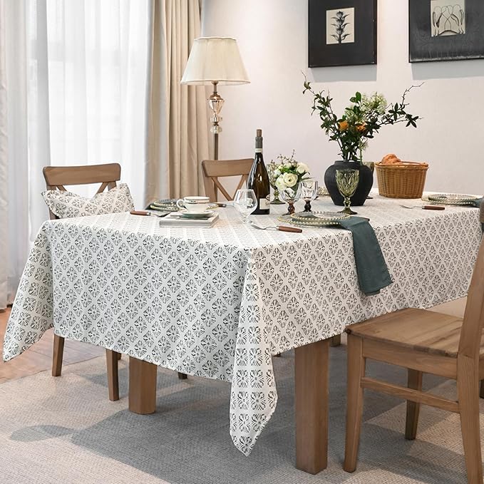 Rectangle Gingham Tablecloth, Jacquard Wrinkle Free Table Cloth, French Retro Country Table Cover for Dining, Farmhouse, Wedding - 54''x72'', White Green
