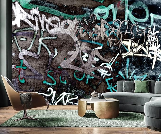 AFZEVEB-Black and White Art Graffiti Wallpaper Wall murals for Bathroom 136"x96" (Not Peel and Stick)