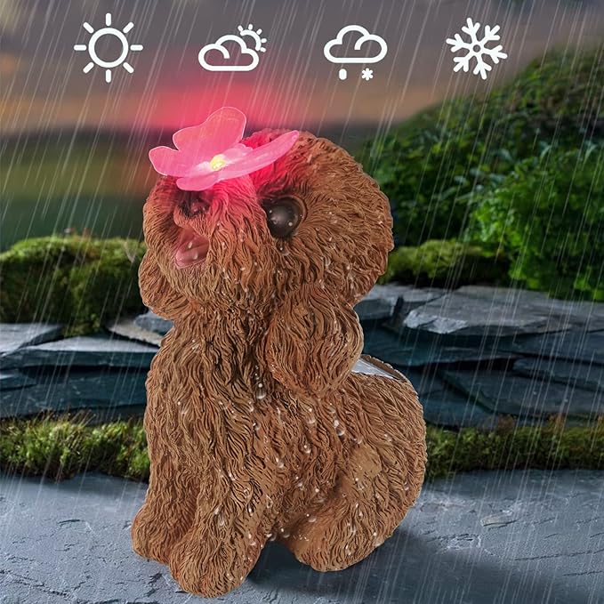 Dog Statues Outdoor Decor, Solar Lights Outdoor Statue Garden Decorations Solar Dog Ornaments for Patio, Lawn, Yard Art Decoration, Housewarming Garden Gift