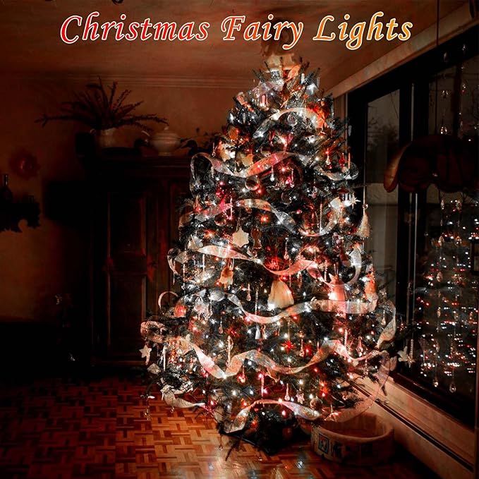 Red and White Bttery Operated Christmas Lights,4 Pack Fairy Lights Battery Operated with Timer,Christmas Tree Lights for Outdoor/Indoor Waterproof,Twinkle Lights for Bedroom Home Christmas Decorations