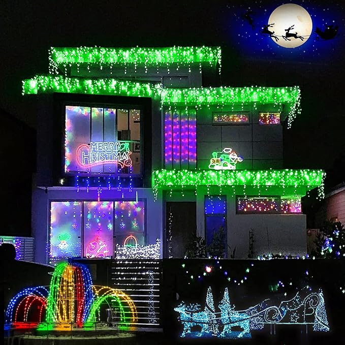 400 LED Icicle Christmas Lights Outdoor - 33FT Icicle Lights for Outside 8 Modes with 75 Drops, Plug in Waterproof Connectable Fairy String Lights for Indoor Holiday Party Christmas Decoration,Green