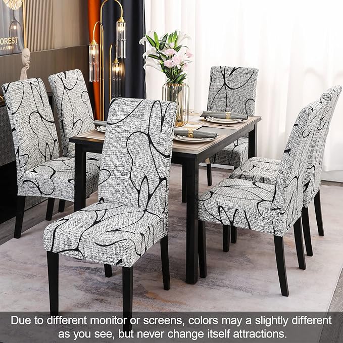 JQinHome Pattern Chair Covers for Dining Room Set of 6, High Stretch Removable Washable Parsons Chair Slipcover for Home Party Hotel Wedding Ceremony (6PCS, Lotus Gray)