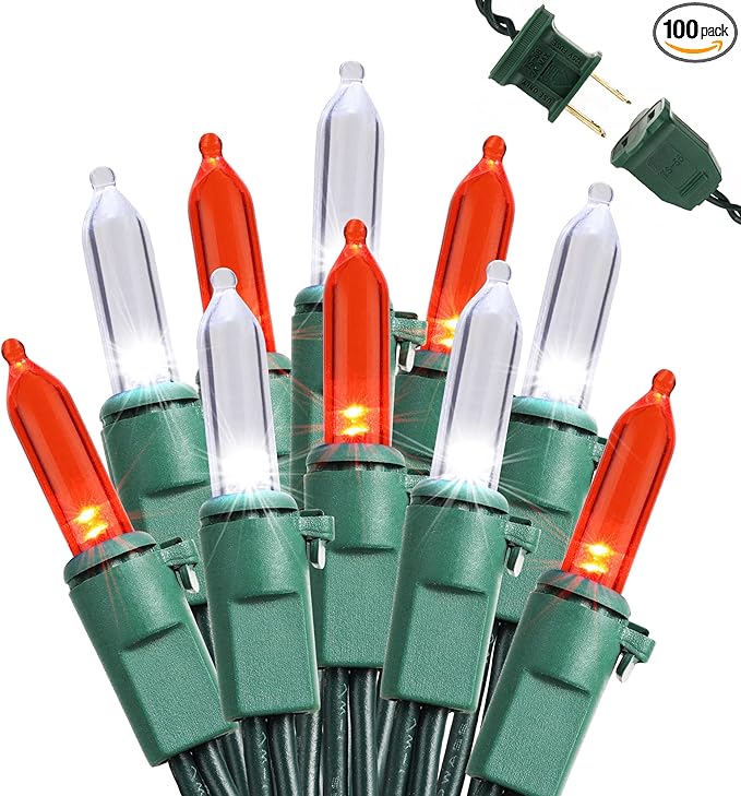 Brizled Red & White Christmas Lights, 33ft 100 LED Christmas Tree Lights, 120V UL Listed Mini String Lights Connectable, Plugin LED Xmas Lights, Indoor Christmas Lights for Outdoor Party Home Decor