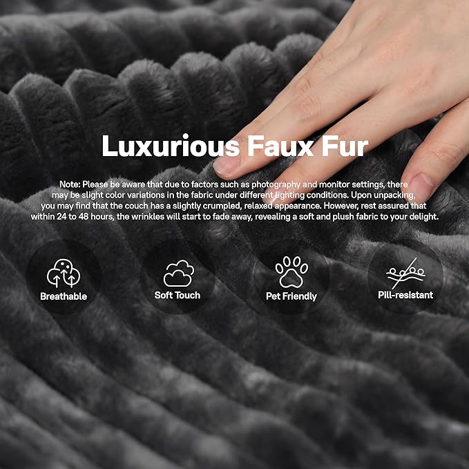 106" Cloud Sectional Couches for Living Room,Plush Corduroy Boneless Couch with Comfy Chaise,L Shaped Sofa in A Box No Assembly Require,Grey