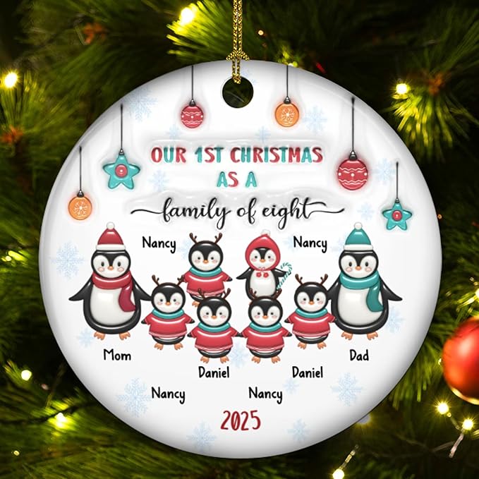 2025 Family Christmas Ornament - Personalized Custom Penguin Family Ornament - Holiday Tree Decoration Keepsake Gift