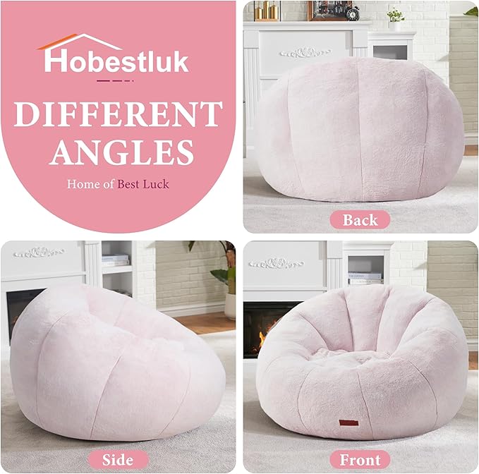 Hobestluk Bean Bag Chairs Large Bean Bag Couch for Adults Stuffed Sofa Chair Comfy Giant Bean Bag Chair with Spacious Design for Reading, Playing or Relaxing (Pink)
