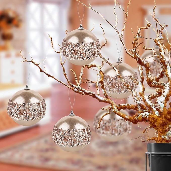 4pc Champagne Shatterproof 4" Christmas Ball Ornaments for Trees, Weddings, Holiday Decor