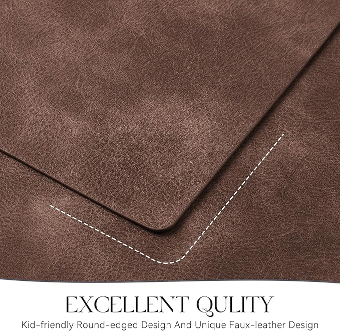 MOSAYT Vinyl Placemats Set of 8-12 X 17 Inch - Faux Leather 100% Waterproof Oil-Proof Wipeable PU Place Mats, Heat Resistant Reversible Table Mats for Kitchen, Dining, Outdoor (Coffee)