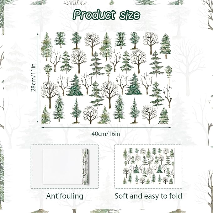 Paper Placemats Disposable 50 Pack Winter Pine Trees Placemats 16x 11 Inch Christmas Place Mats for Home Kitchen Dining Table Decoration Party Supplies