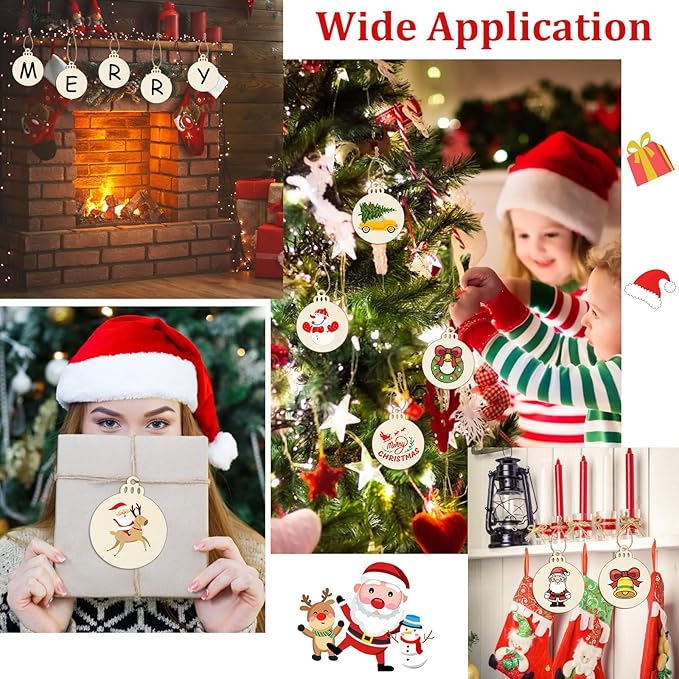 50 PCS Wooden Christmas Ornaments, 3 Inch DIY Wood Ornament for Crafts, Unfinished Wood Ornament to Paint, Blank Round Wooden Ornaments, Make Your Own Paintable Wood Slice