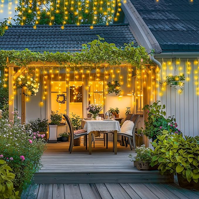 JMEXSUSS 38.8FT Icicle Lights for Outside, 400 LED Icicle Christmas Light Outdoor Indoor Plug in, Warm White String Lights for Christmas House Patio Party Fireplace Holiday Decorations