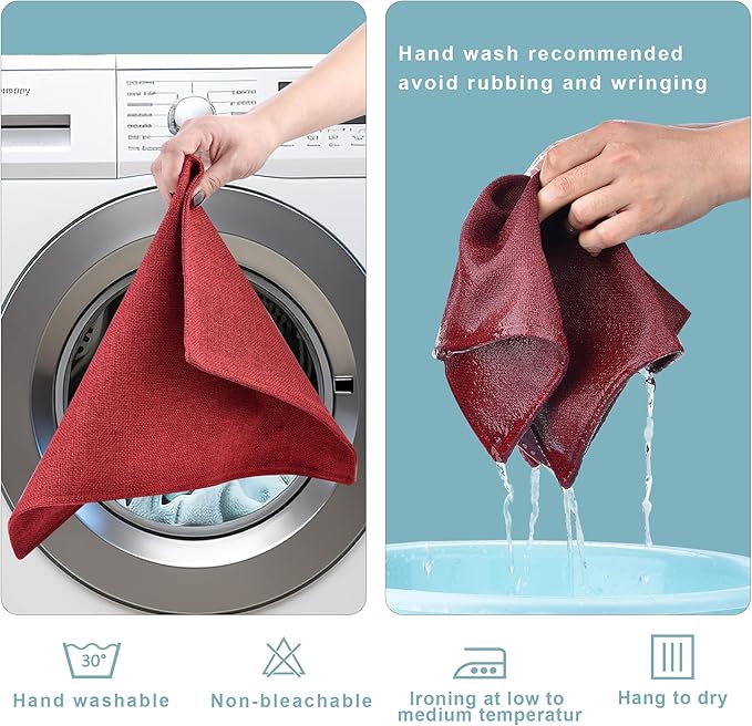 Red Christmas Placemats Set of 4 - Festive Easy to Clean Linen-Style Fabric Table Mats - Machine Washable & Heat Resistant Non-Slip Design for Thanksgiving and Holiday Dining (4, Wine Red)