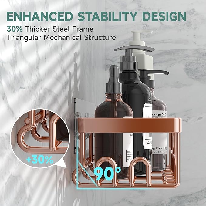 Veken Shower Caddy 6-Pack, No Drilling & Rustproof, Waterproof Adhesive Shelves Rack with Soap Holder, Large Capacity Bathroom Organizers and Storage, Wall-Mounted Kitchen & Home Decor