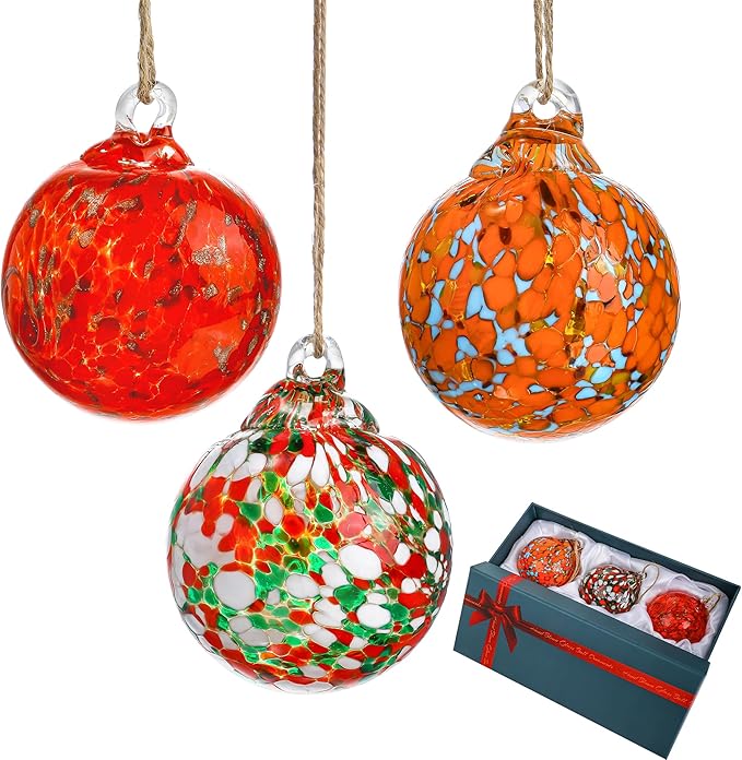 Set of 3 Blown Glass Gazing Balls Ornaments Hanging Glass Ornament Balls Decor for Garden Patio
