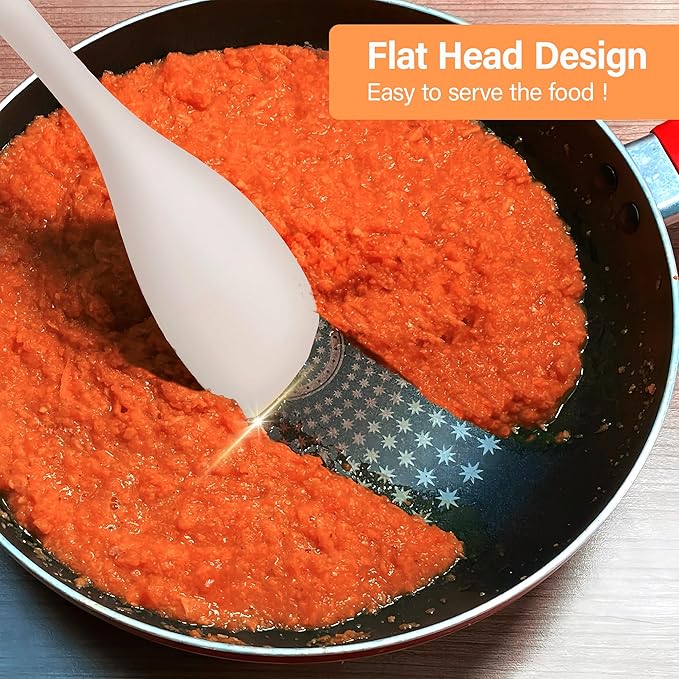 Large Silicone Cooking Spoon Set, 2 Pack Solid Slotted Spoon with Wooden Handle, Nonstick Silicone Kitchen Spoons for Cooking, Heat Resistan Spatula Set for Serving, Basting, Mixing (White)