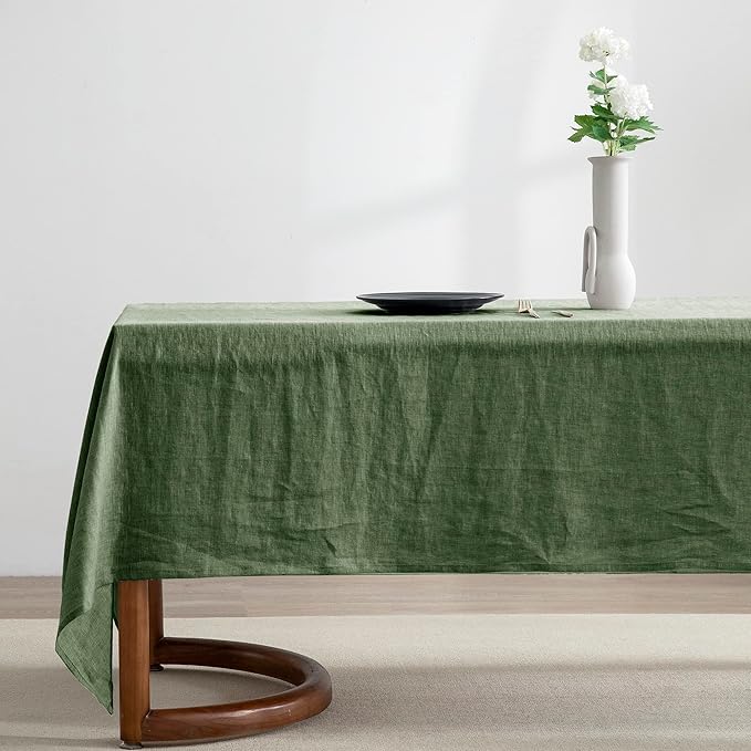 EVERLY 100% Pure Linen Rectangle Tablecloths 60x120Inches for Dining,Buffet Parties,Picnic,Events,Weddings and Restaurants,Decorative Halloween,Thanksgiving Machine Washable Tablecloths-Green