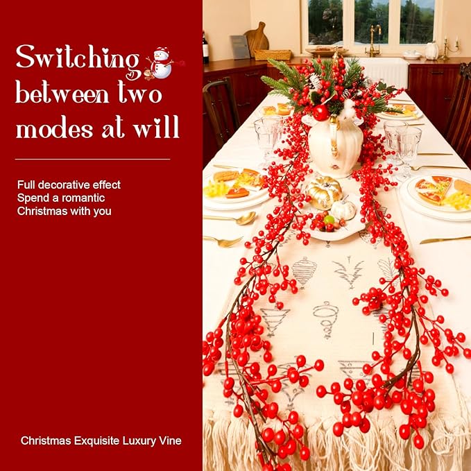 Joyhalo Red Berry Garland - 8.9 FT Christmas Holly Berry Vine for Christmas Tree, Winter Berry Garland for Mantle Xmas Tree Window Door Hanging Indoor Outdoor Holiday Decoration