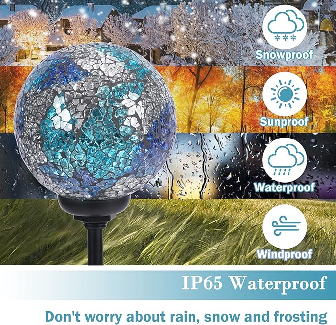 Solar Garden Lights Outdoor Decorative - Solar Gazing Ball Mosaic Garden Stakes Decorative Waterproof Outdoor Lights for Pathway Yard Lawn Decoration Blue