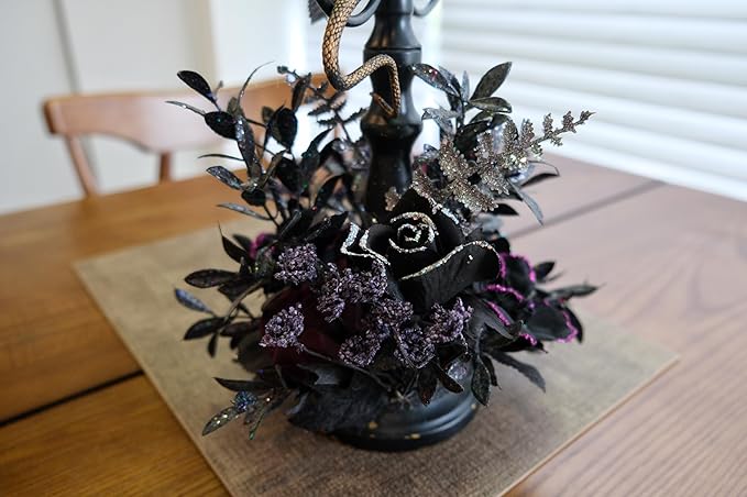 Halloween Candle Holder, 3 Arms Metal Candelabra, Black Candlestick Holder, Gothic Spooky Halloween Decor for Coffee Table/Dining Table Centerpiece, 18" Height