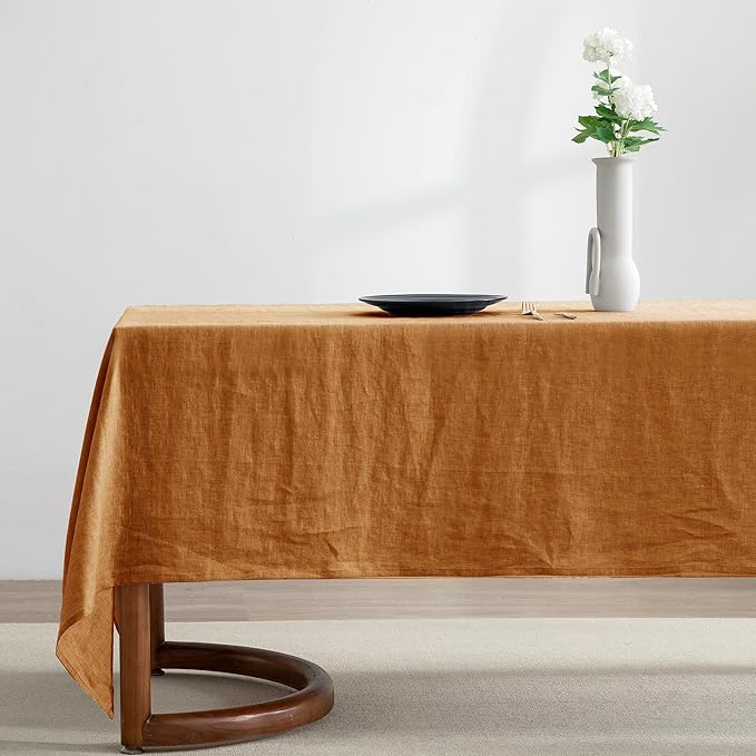 EVERLY 100% Pure Linen Rectangle Tablecloths 60x120Inches for Dining,Buffet Parties,Picnic,Events,Weddings and Restaurants,Decorative Halloween,Thanksgiving Machine Washable Tablecloths-Caramel