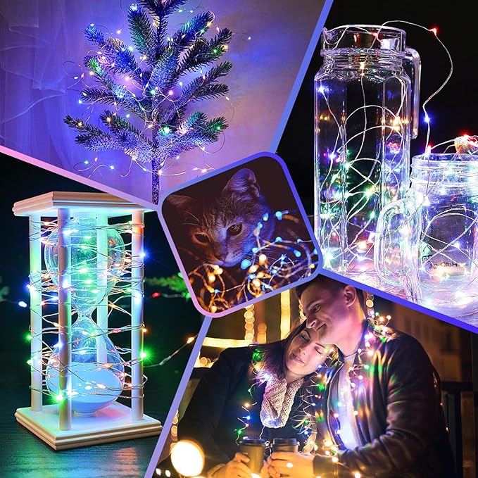 4 Pack 100 LED Fairy Lights Battery Operated with Timer & Remote, 33FT Waterproof Twinkle Lights Indoor Outdoor, Fairy String lights for Bedroom Classroom DIY Wedding Christmas Decorations, Multicolor