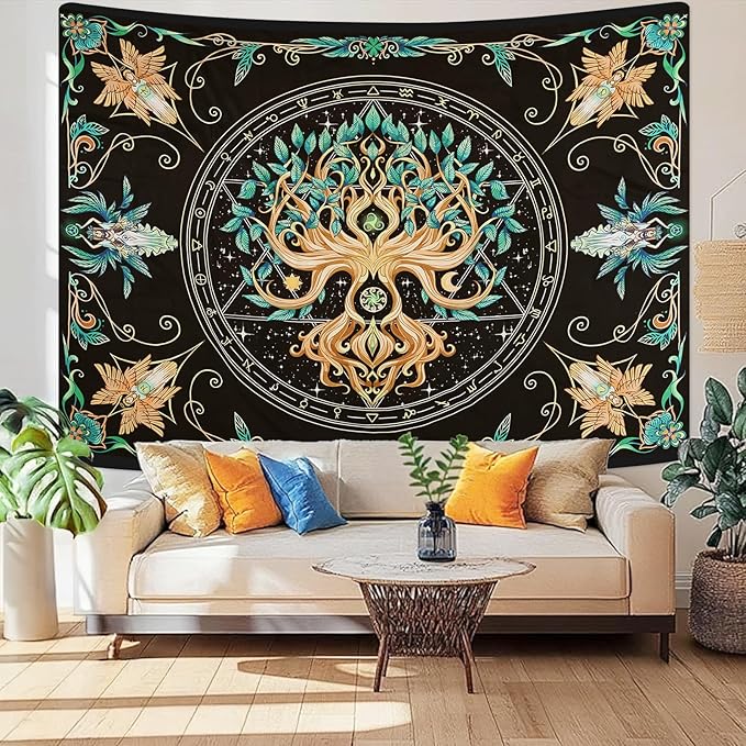 Tree of Life Tapestry - Natural Hippie Wall Hanging, UV Resistant, Machine Washable, Lightweight, Psychedelic Witchcraft Bedroom Decor for Bedroom, Living Room, Yoga Room - 59.1x49.2 Inch