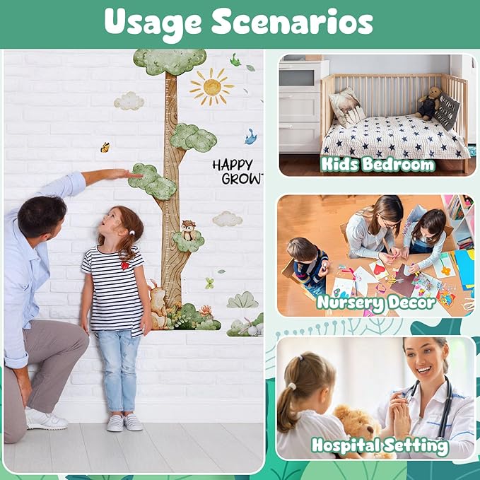 3D Cartoon Height Chart for Kids, DIY Growth Stickers, Removable Height Wall Chart for Kids Nursery, Bedroom, Bathroom
