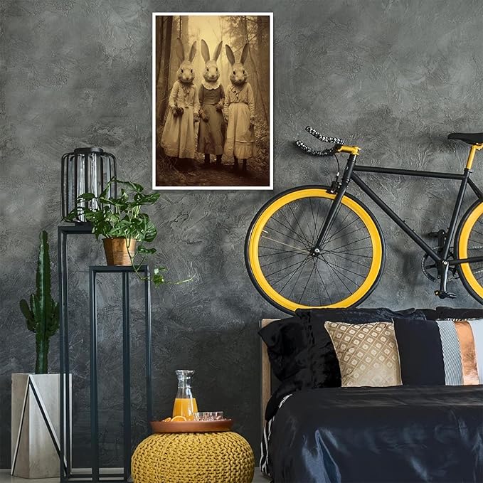 Vintage Horror Spooky Three Rabbits In Occult Forest Spooky Canvas Wall Art Poster Gothic Dark Academia Decorations Room Creepy Print Retro Halloween Wall Decor 16X24inch Unframed