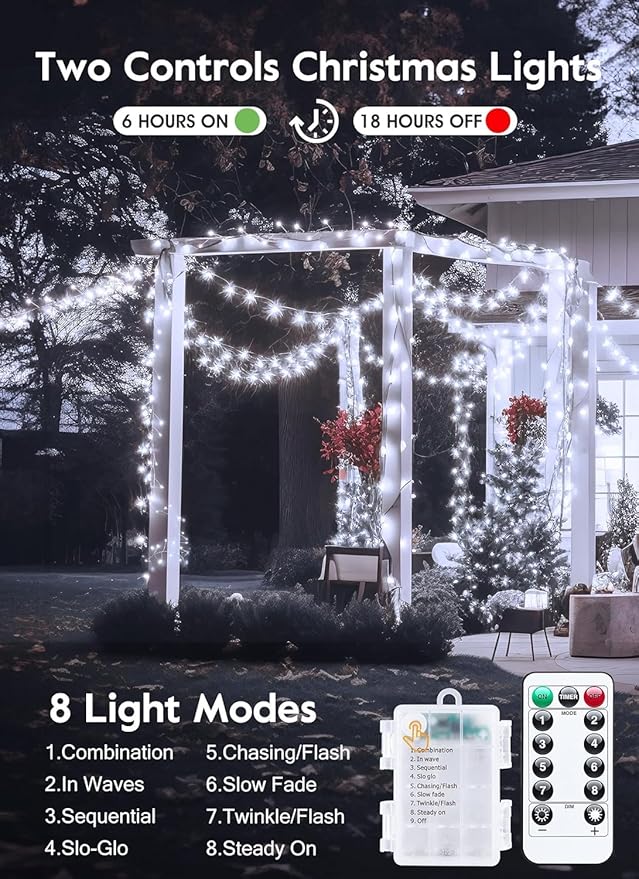 Outdoor Fairy Firecracker Lights Battery Operated, 5 Feet 60 LEDs Twinkle String Lights with Remote, 2 Pack Starry Lights for DIY Wreath Wedding Party Bedroom Mason Jar Holiday Christmas, Pure White