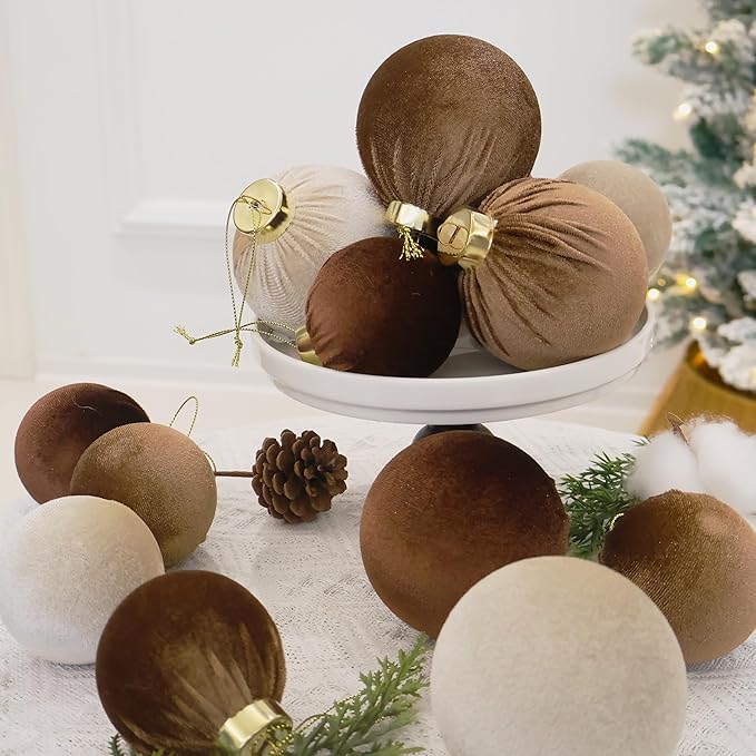 20PCS Velvet Ornaments for Christmas Tree, 2.36INCH Multicolor Flocked Christmas Ornaments Decorations Balls Set Decor