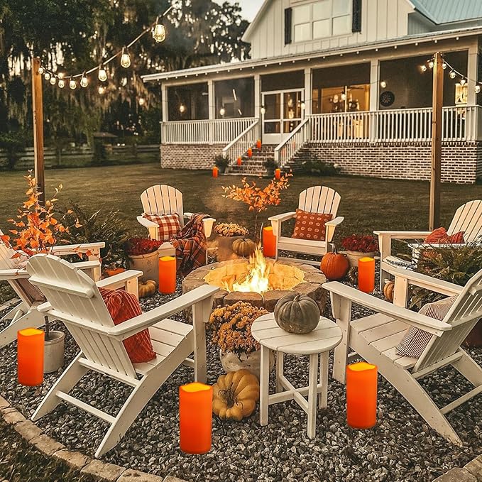 NURADA 8" x 4" Large Outdoor Flameless Candles - Waterproof LED Pillar Flickering Candle Battery Operated with Timer Remote for Patio Porch Lanterns Halloween Thanksgiving Fall Decor - 2 Pack Orange