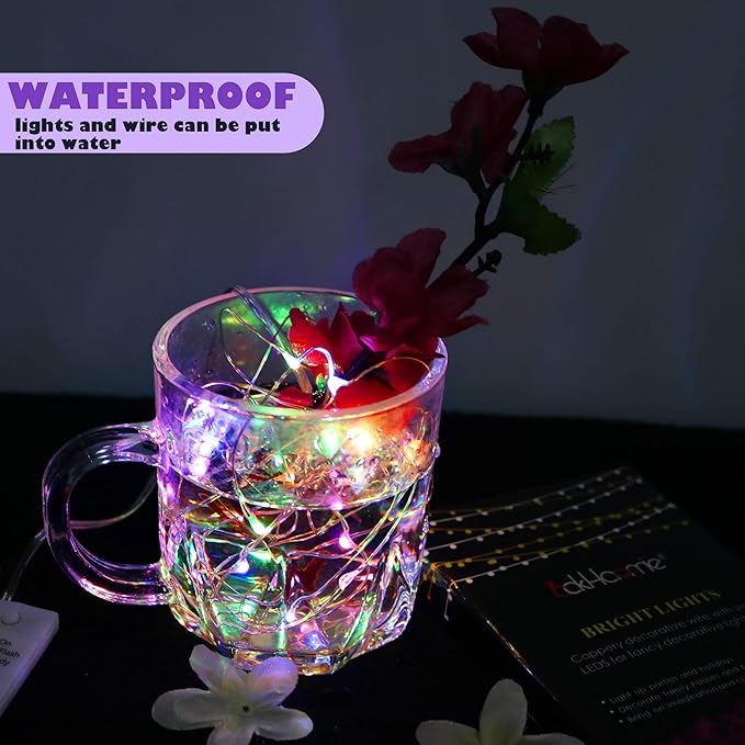 6 Pack Fairy Lights Battery Operated with Timer 2PCS Remote 6.5ft 20LED Multicolor Twinkle Lights Waterproof Silver Wire Fireflies Lights DIY Mason Jar Wedding Party Christmas Centerpiece Table Deco