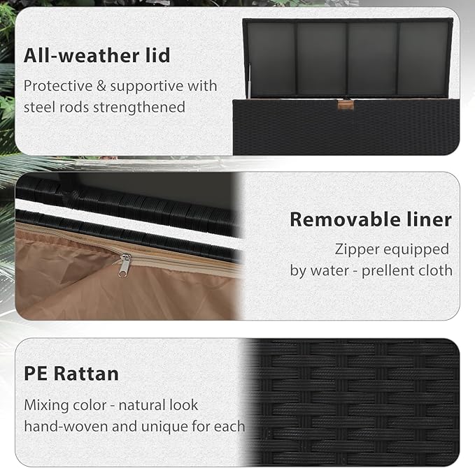 Super Patio Outdoor Patio Storage Box Waterproof, 120 Gallon Large Deck Box Wicker Storage Bin for Cushions, Garden Tools, Black