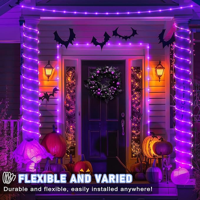 Purple Halloween Lights, 100FT 300 LED Rope Lights for Outside Waterproof with 8 Modes, Connectable Fairy String Lights for Indoor Patio, Trampoline, Garden, Pool, Holiday Decorations