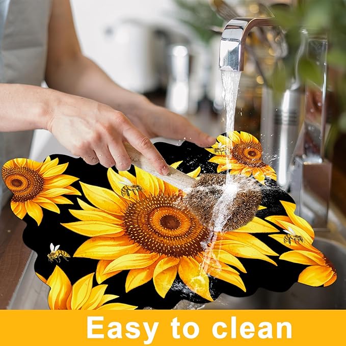 Sunflower Placemats Set of 6 Summer Plastic Table Mats Summer Floral Place Mats Washable Vinyl Seasonal Spring Sunflower Table Decoration for Indoor Outdoor Party Kitchen Dining