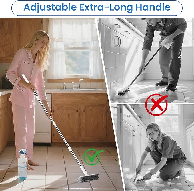 Floor Scrub Brush and Grout Brush with Long Handle–Deck Brushes for Scrubbing Heavy Duty, Stiff Bristles for Outdoor, Patio, Shower, Garage, Tile and Concrete Floor Cleaning 55 inches