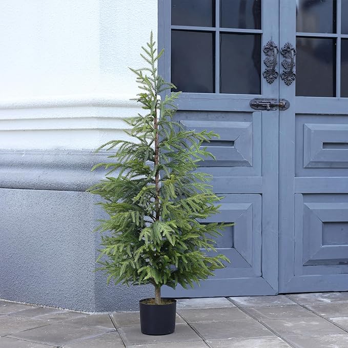 4ft Christmas Norfolk Pine Tree Artificial Christmas Tree Faux Potted Plants for Front Porch Christmas Indoor Outdoor Decor（2 PCS