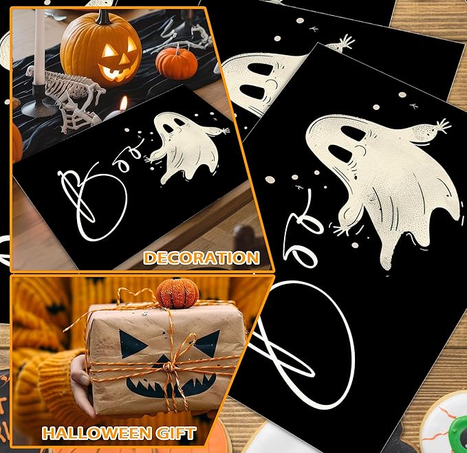 Funny Halloween Placemats Set of 4, 12x18 Inch Boo Decorative Table Mats, Washable Heat Resistant Place Mats for Kitchen Dining Table, Halloween Themed Decoration for Home-B03