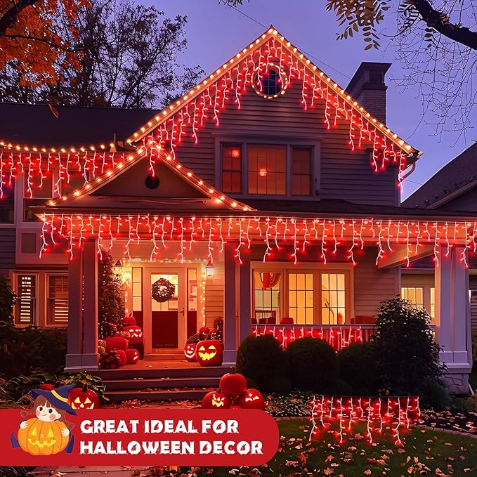 JMEXSUSS 400 LED Red Icicle Lights for Halloween Decor, Connectable Red Halloween Lights Indoor Outdoor with Remote, Christmas Light for Room Fireplace Christmas Decorations