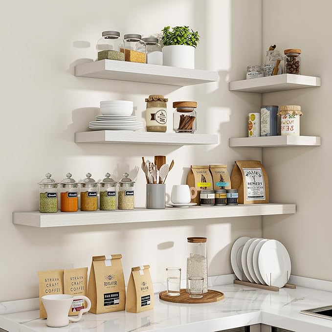 16 Inch Floating Shelves, 16"x9.25"x1.5" Inch Deep Floating Shelves for Wall, Wooden Shelves for Bathroom, Bedroom, Living Room, Cream White Oak